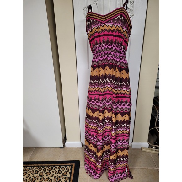 LOFT Dresses & Skirts - Ann Taylor LOFT Aztec Chevron Maxi Dress Boho Plum Pink Small Tall ST Sleeveless